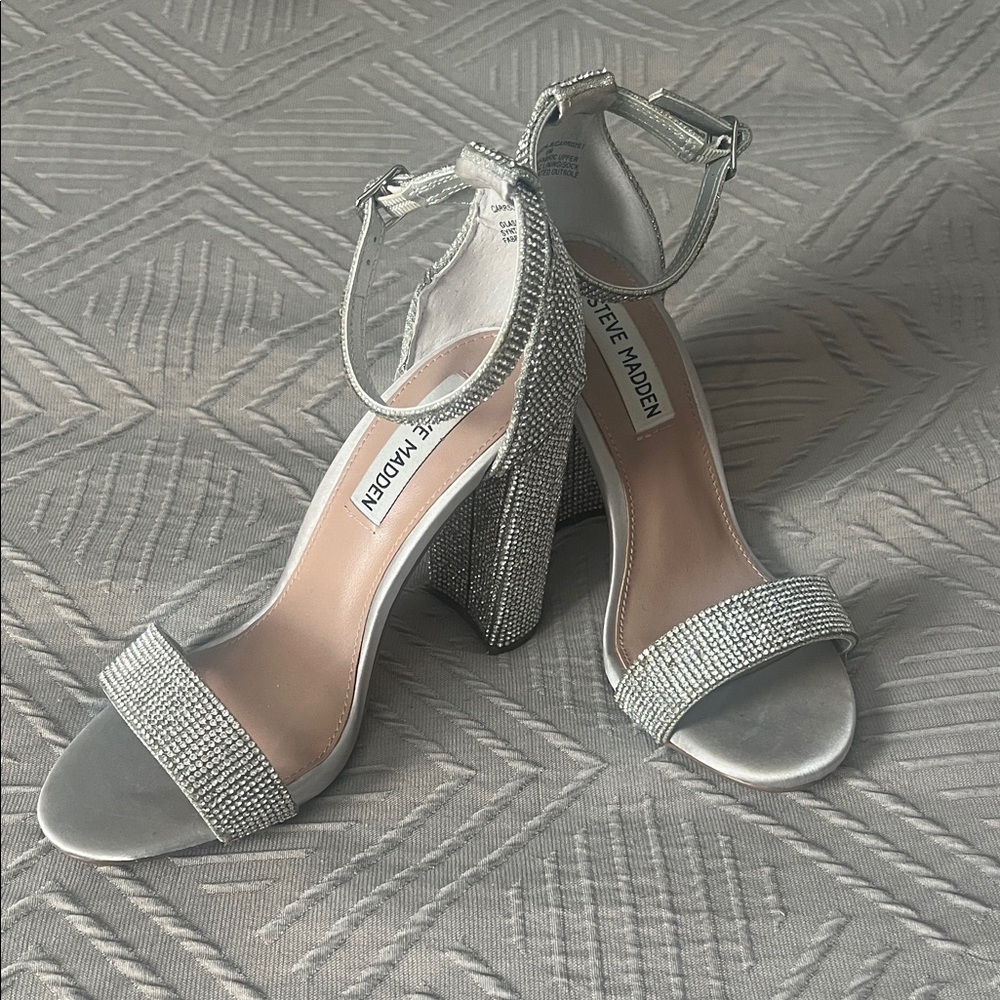 Steve Madden Glittering Silver Block Heels